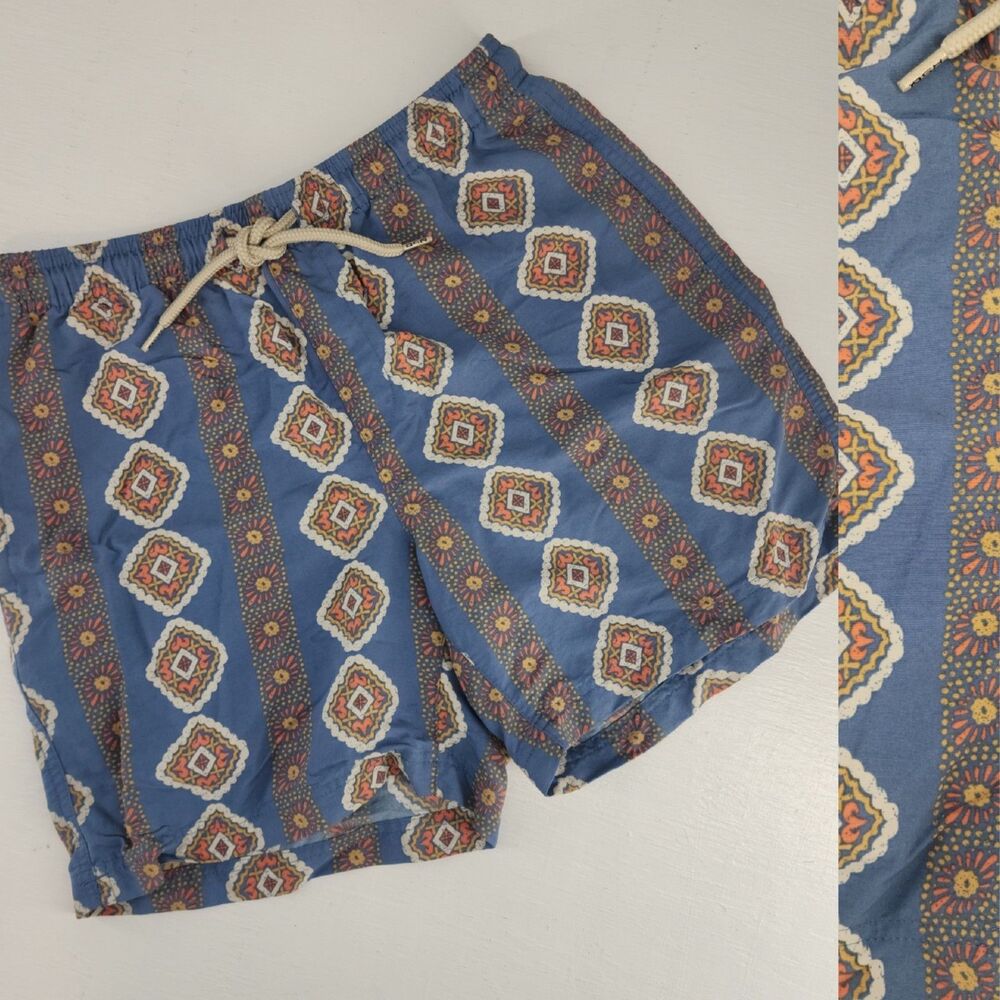 RSQ Small‎ | Unisex Men's Nylon Dusty Blue Geometric Print 6" Shorts